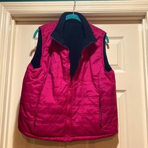 Kim Rogers hot pink puffy vest with black fleece inner- size Large